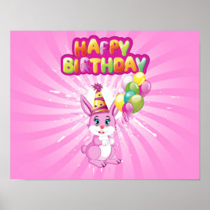 Pink Bunny Birthday Cartoon Poster