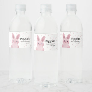 Pink bunny birthday party for baby girls water bottle label