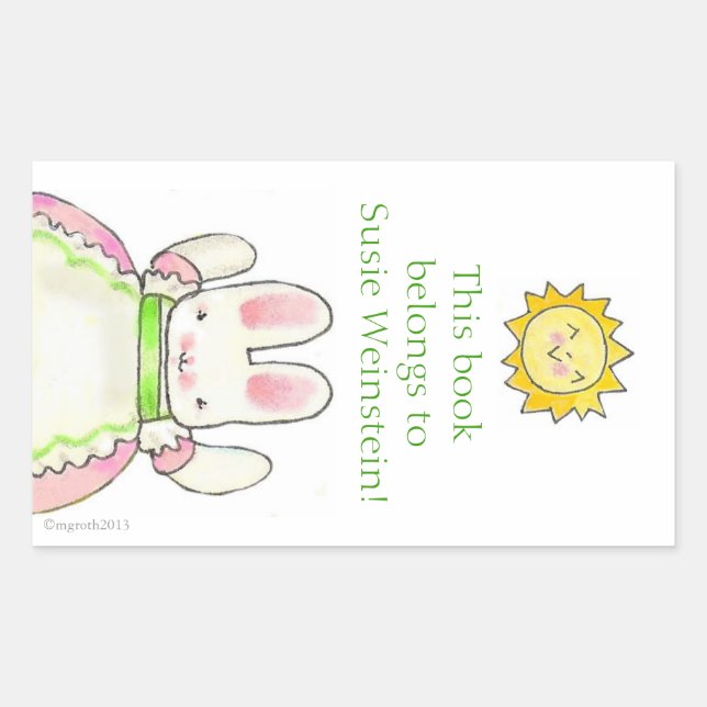 Pink bunny bookplate sticker (Front)