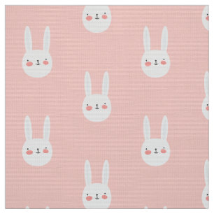 Pink Bunny Cute White Rabbit Pattern Fabric