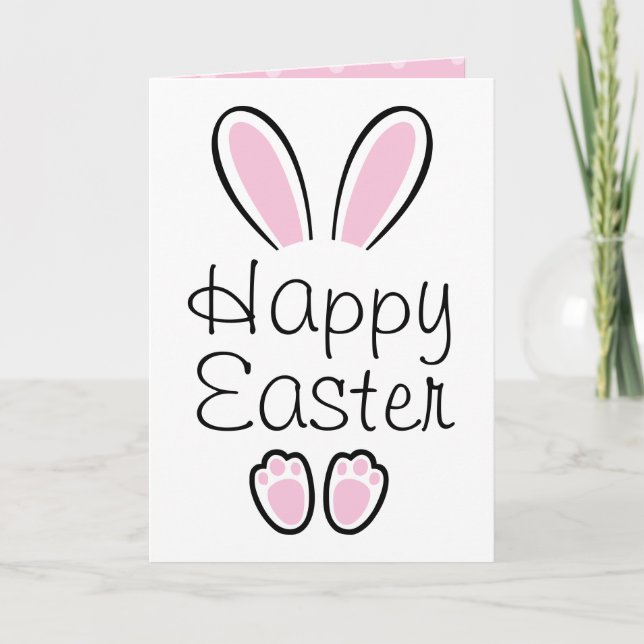 Pink Bunny Ears and Toes Baby Girl First Easter Holiday Card (Front)