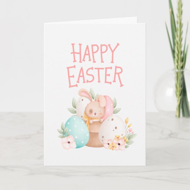 Pink Bunny Easter Holiday Card (Front)