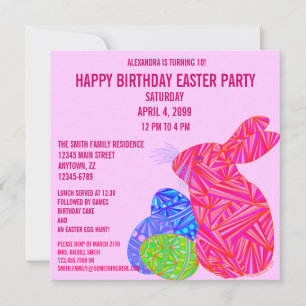 Pink Bunny Easter Themed Birthday Party Invite