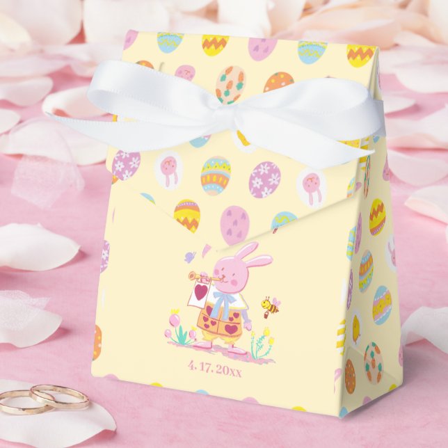 Pink Bunny & Egg Pattern Yellow Kids Birthday Favor Box (Wedding)