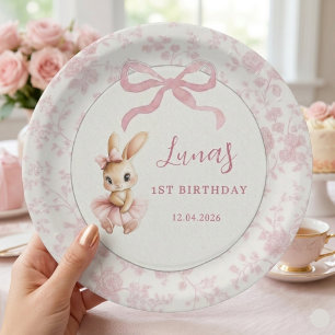 Pink Bunny First Birthday Personalized Party Plate