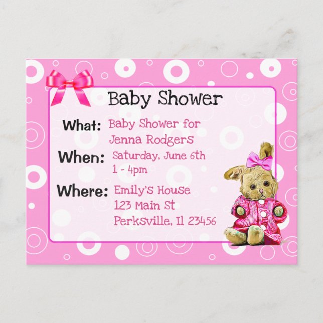 Pink Bunny Girl's Baby Shower Invitation (Front)