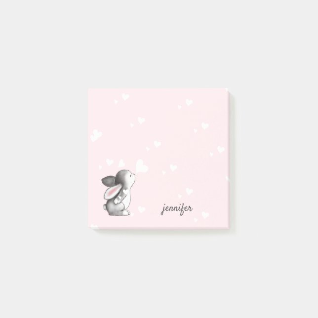 Pink Bunny Heart Post it notes (Front)