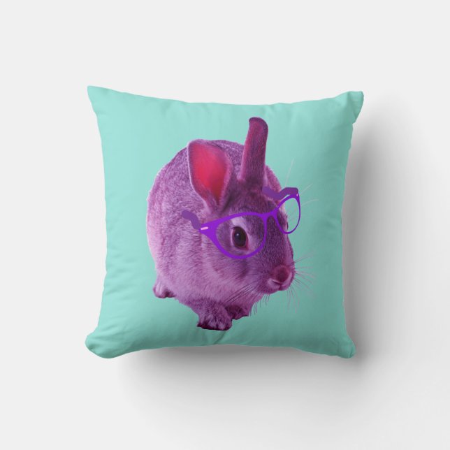 Pink Bunny in Sunnies Throw Pillow (Front)