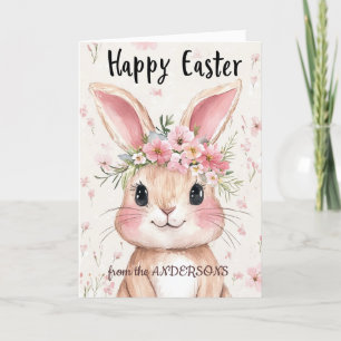 pink bunny nad floral  holiday card