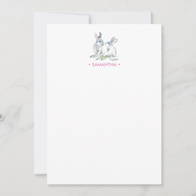 Pink Bunny Personalized Stationery Card (Front)