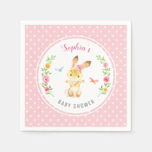 Pink Bunny Polka Dot Girl Baby Shower Sprinkle Napkin