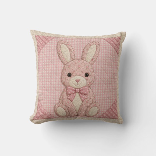 Pink Bunny Quilt Throw Pillow (Front)