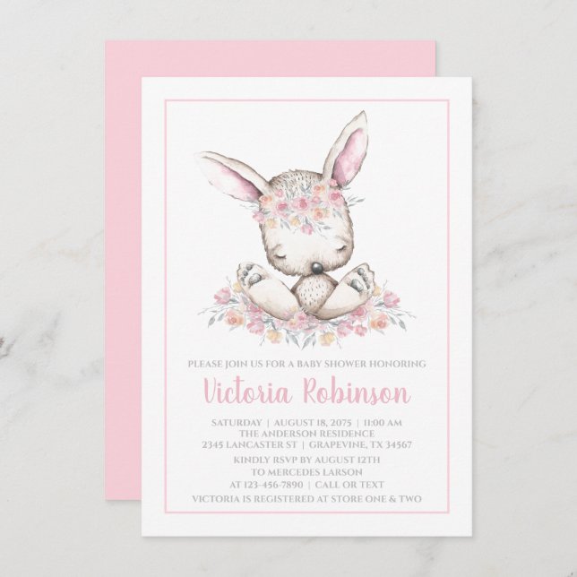 Pink Bunny Rabbit Baby Shower Invitation (Front/Back)