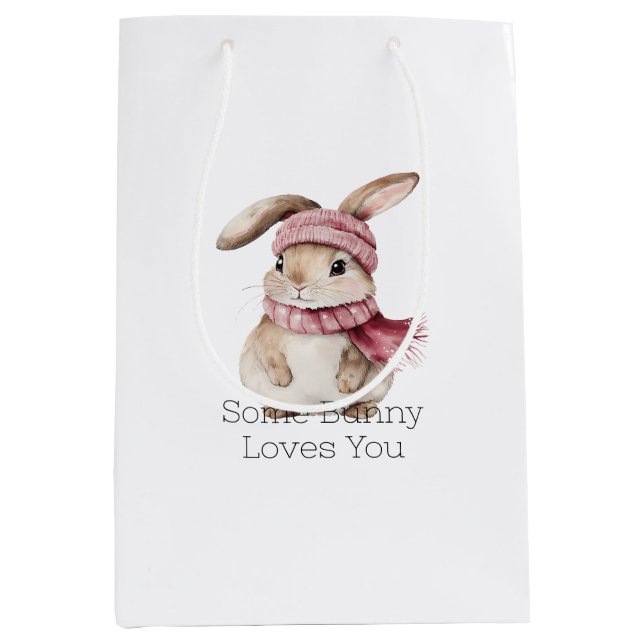 Pink Bunny Rabbit Christmas  Medium Gift Bag (Front)