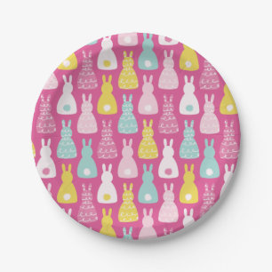 Pink Bunny Rabbit cute kids pattern Paper Plate