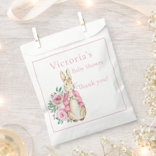 Pink Bunny Rabbit Floral Baby Shower Favour Bag