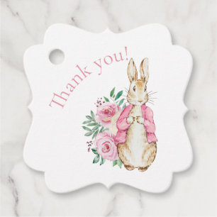 Pink Bunny Rabbit Floral Baby Shower Favour Tags