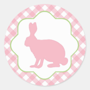 Pink bunny rabbit  gingham checks round sticker