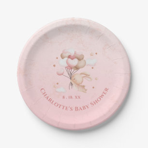 Pink Bunny Rabbit Heart Balloons Baby Shower Paper Plate