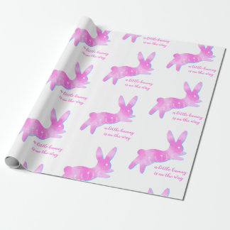 Pink Bunny Silhouette Cute Custom Girl Baby Shower Wrapping Paper