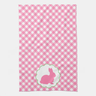 Pink Bunny Silhouette Kitchen Towel