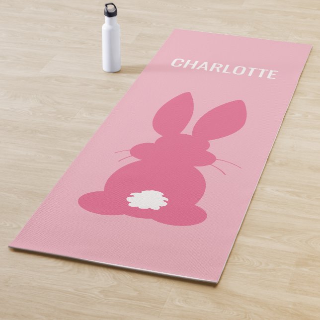 Pink Bunny Silhouette Personalized Cute Animal Yoga Mat (In Situ)