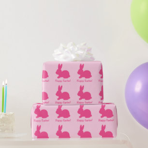 Pink Bunny Silhouette With Text Happy Easter Wrapping Paper