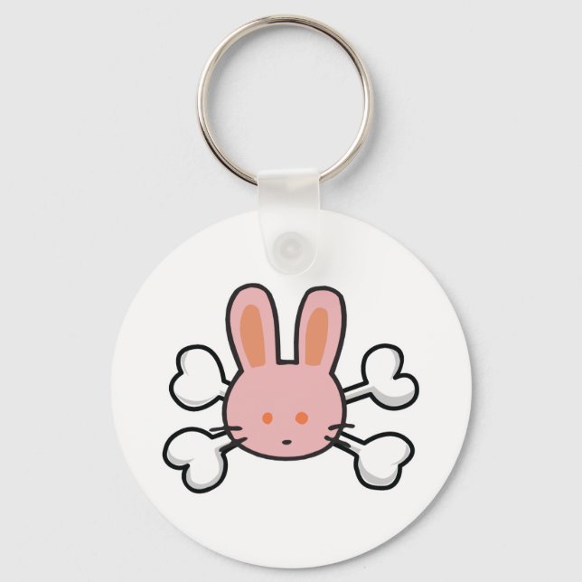 pink bunny Skull and Crossbones Keychain (Front)