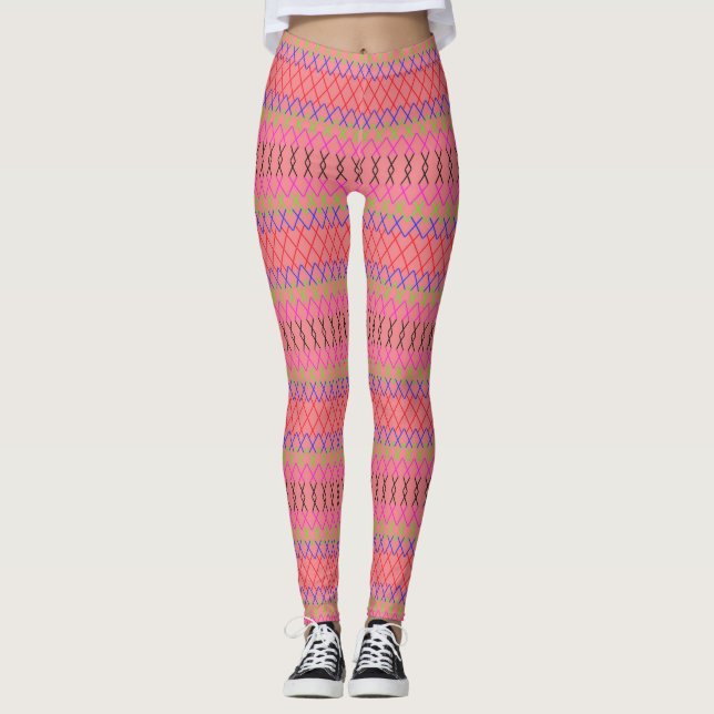 Pink Bunny Stripped Pink Easter Yoga Pants (Front)