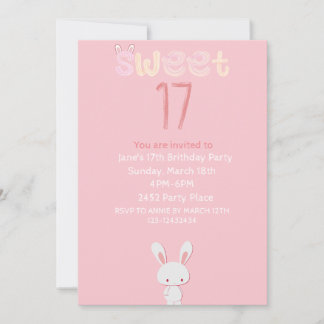 pink bunny sweet seventeen brithday invitation