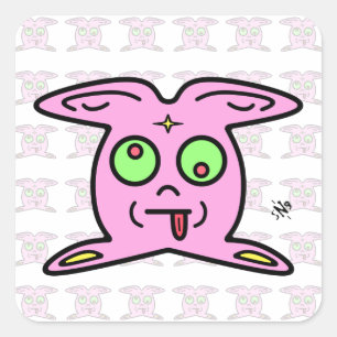 Pink Bunny Thingy Cute Weird Creature Square Sticker