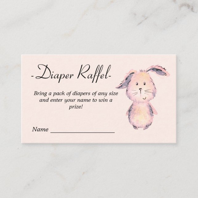 Pink Bunny Watercolor Baby Shower Diaper Raffle  Enclosure Card (Front)
