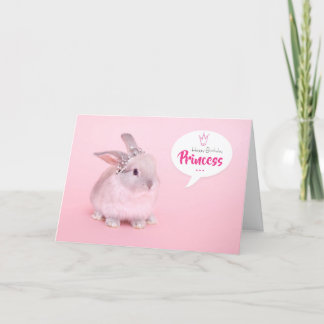 Pink bunny with crown - Happy Birthday Princess Holiday Card