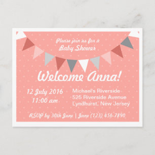 Pink bunting Baby Shower Invitation Postcard