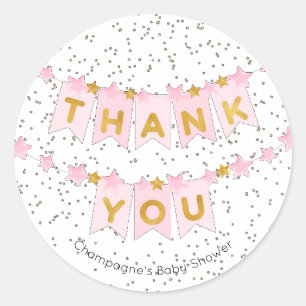 Pink Bunting Flags Gold Thank You Classic Round Sticker