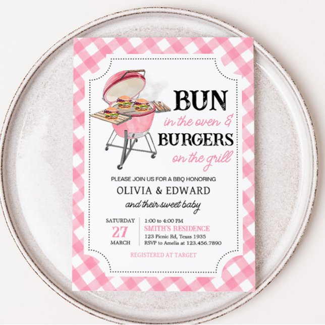 Pink Burger BBQ Baby Shower  Invitation (Girl Backyard BBQ Baby Shower Invitation)