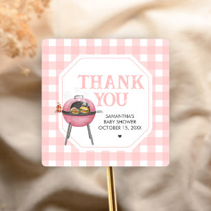 Pink Burger BBQ Baby Shower Square Sticker
