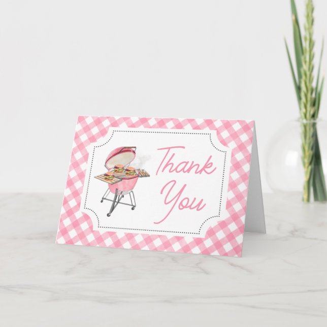 Pink Burger BBQ Baby Shower  Thank You Card (Front)
