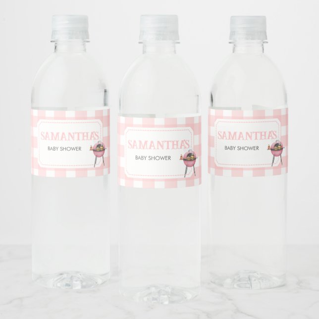 Pink Burger BBQ Baby Shower Water Bottle Label (Bottles)