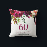 Pink & Burgundy Boho Floral 60th Birthday Gift Throw Pillow<br><div class="desc">Pink & Burgundy Boho Floral 60th Birthday Party Gift

See matching collection in Niche and Nest Store</div>