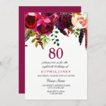 Pink & Burgundy Boho Floral 80th Birthday Party Invitation<br><div class="desc">Pink & Burgundy Boho Floral 80th Birthday Party

Boho chic burgundy Pink red white watercolor floral
Beautiful hand painted watercolor illustration</div>