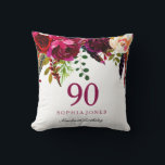 Pink & Burgundy Boho Floral 90th Birthday Gift Throw Pillow<br><div class="desc">Pink & Burgundy Boho Floral 90th Birthday Party Gift

See matching collection in Niche and Nest Store</div>