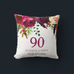 Pink & Burgundy Boho Floral 90th Birthday Gift Throw Pillow<br><div class="desc">Pink & Burgundy Boho Floral 90th Birthday Party Gift

See matching collection in Niche and Nest Store</div>