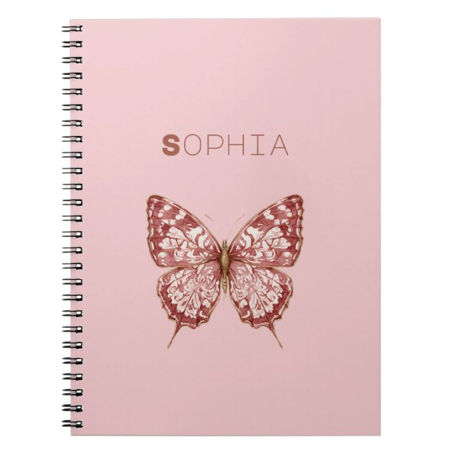 Pink Burgundy Butterfly Name Notebook (Front)