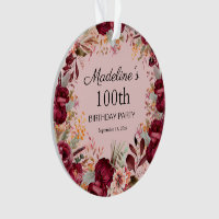 Pink Burgundy Floral 100th Birthday Keepsake