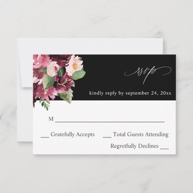 Pink & Burgundy Floral 7 no Meal RSVP V2  - Black (Front)