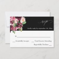 Pink & Burgundy Floral 7 no Meal RSVP V2  - Black