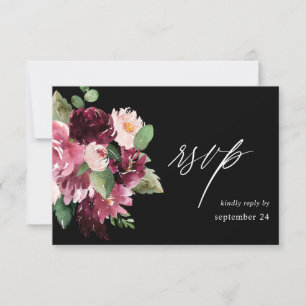 Pink & Burgundy Floral 7 w Meal RSVP - Black Card