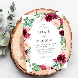 Pink & Burgundy Floral 7 Wedding Invitation