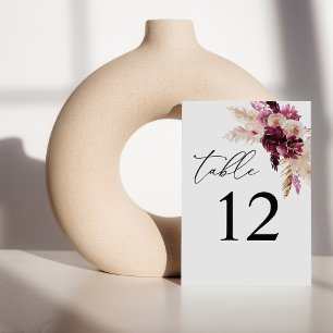 Pink & Burgundy Floral Boho Table Number